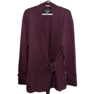 Mercer & Madison 2X Burgundy Italian Merino Wool Belted Shawl Collar Cardigan